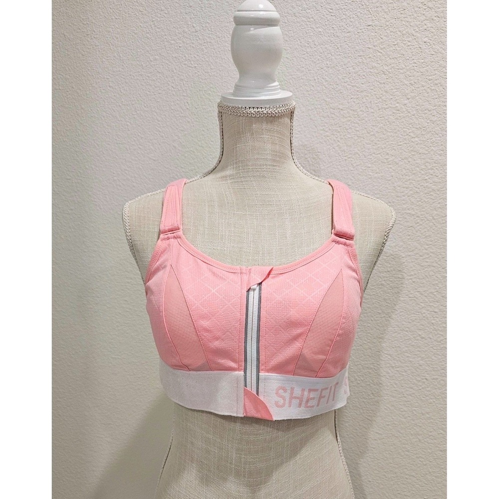 SheFit High Impact Sports Bra 5Luxe White Adjustable Front Zip Padded w/Washbag